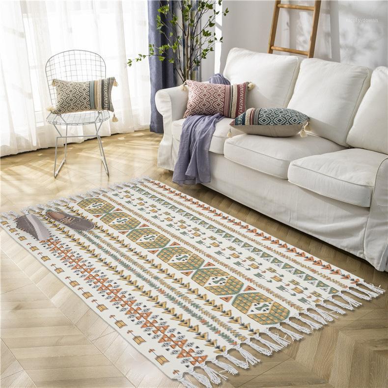 

Carpets Cotton And Linen Tassel Woven Carpet Floor Mat Door Bedroom Tapestry Decorative Blanket Tea Living Room Area Rug