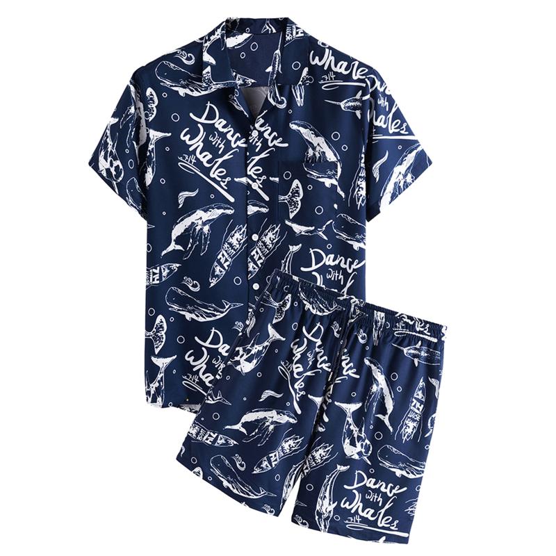 

Printed Beach Suits For Man Men Spring And Summer Vacation Casual Loose Short Sleeve Shorts Set Breathable Cool Suit Men' Tracksuits, As shown