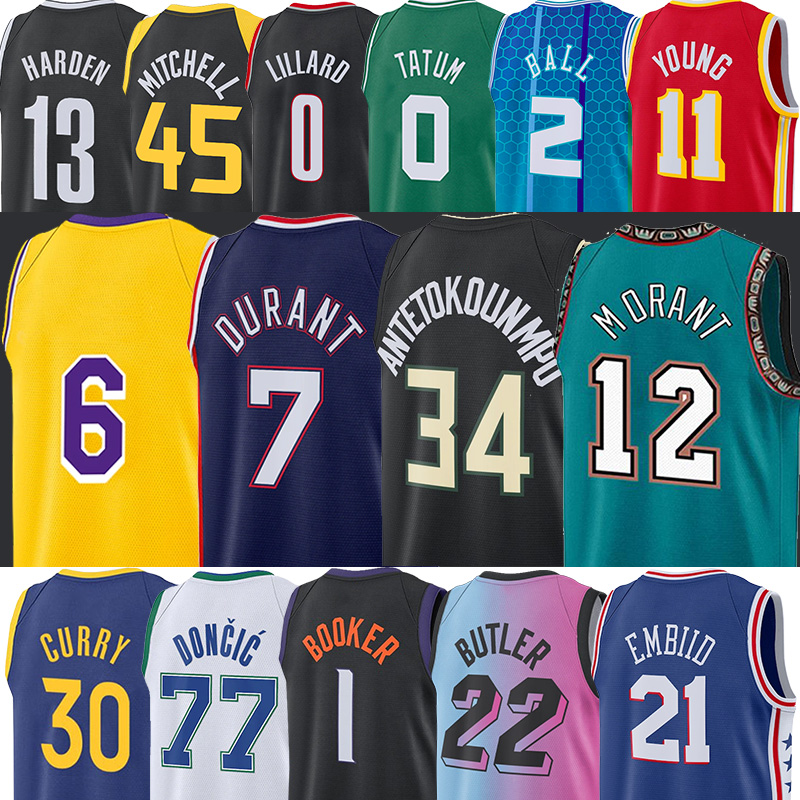 

Curry Giannis Basketball Jerseys 12 Ja 23 Morant Antetokounmpo Embiid Jersey 21 Joel Ben 10 Simmons Doncic Trae Tatum Young, Men