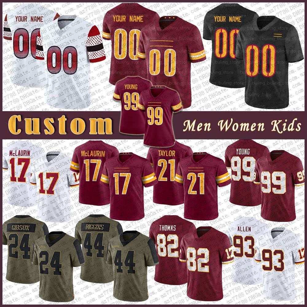

99 Chase Young Terry McLaurin Custom Men Women Kids Football Jerseys Sean Taylor Antonio Gibson Taylor Heinicke John Riggins Jonathan Allen Kamren Curl Montez Sweat, Shown