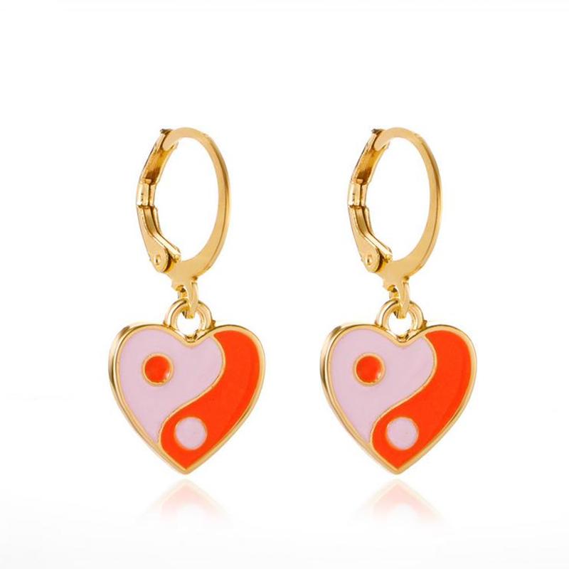 

Hoop & Huggie NANNY Alloy Oil Drop Heart Shaped Tai Chi Figure Pendant Earrings Golden Hip Hop Retro Women Fashion Jewelry Trend 2021