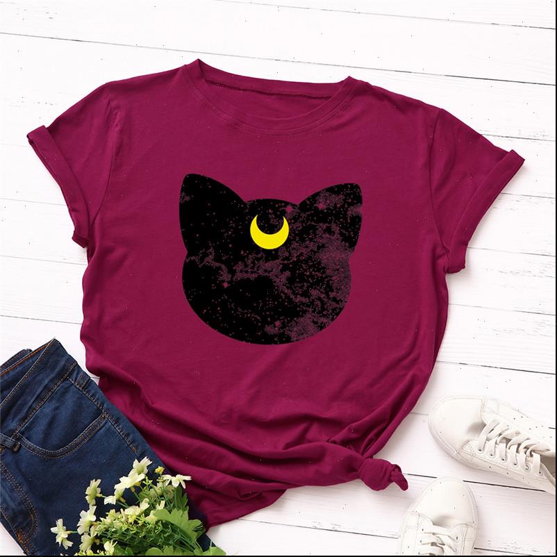 

plus size women t shirt s 5xl cat moon print 100%cotton o neck short sleeve summer tshirt shirts funny, White