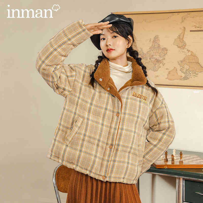 

downs Winter Literature Retro Plaid Duck's Down Jacket Fashion Embroidered Warm Coat V28g, Black