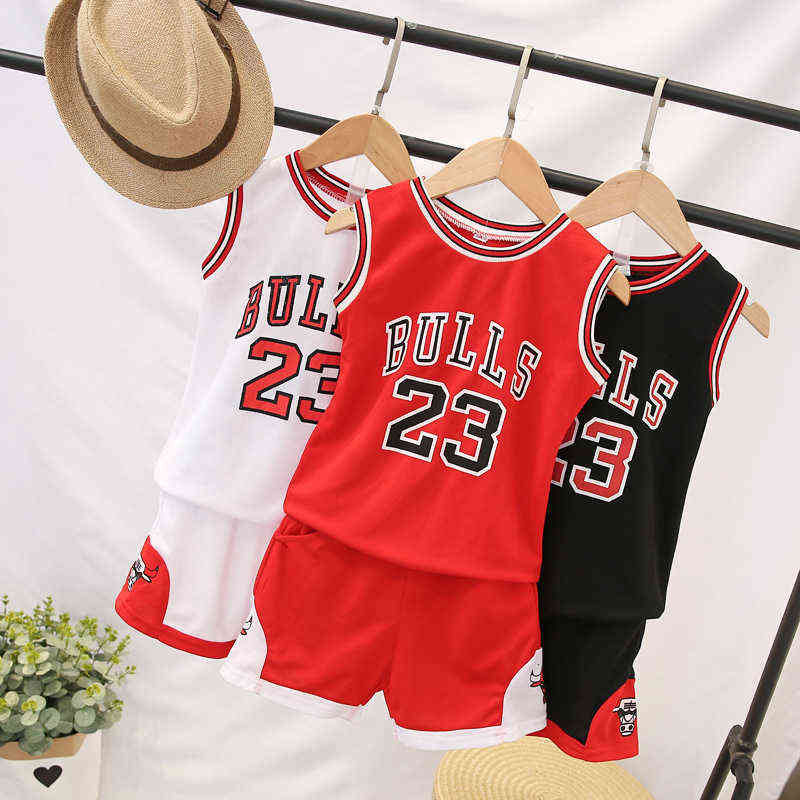 

Children's basketball suit summer sports suit Jersey No.23 boys girls two piece set, White