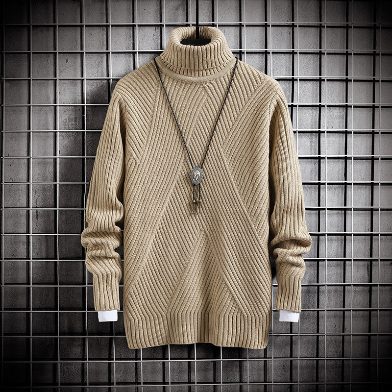 

sweater knit autumn and winter men's t shirt high collar pullover solid color baseline youth clothing, White;black