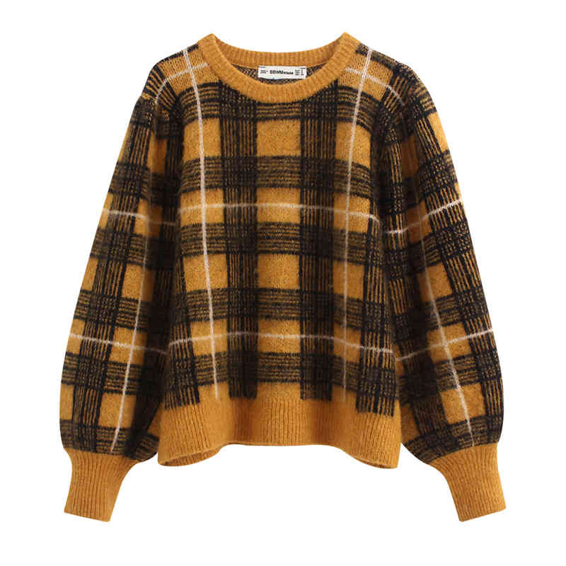 

Stylish Chic Loose Plaid Print Sweaters Women Fashion Casual O Neck Pullovers Elegant Ladies Long Sleeve Jumper 210520, Pic