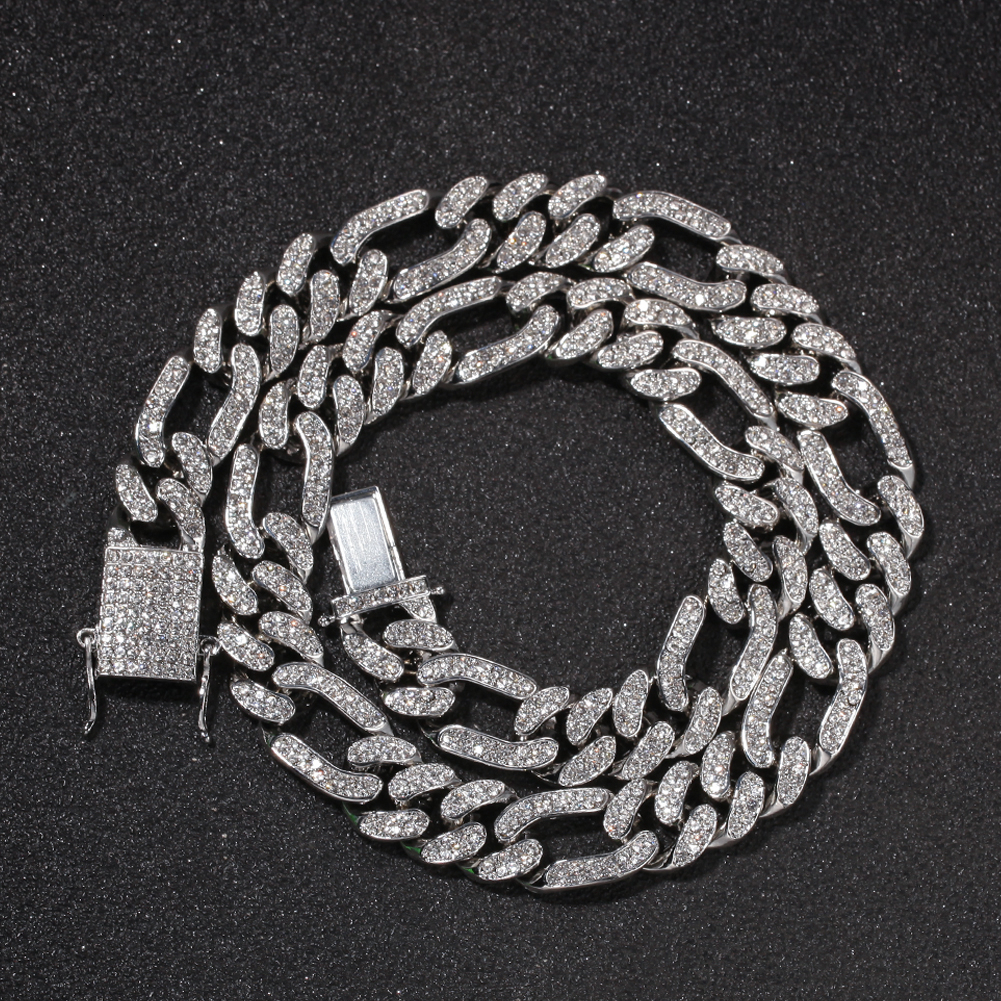 

Figaro Chains Necklace 13mm Hiphop Silver/gold Color Iced Out Rhinestones Cuban Links Necklaces Jewelry Mens Hip Hop Jewelry