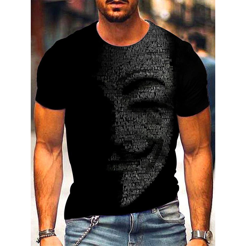 

Men's 3D printing realistic graphics optical illusion design short sleeve party top street punk goth round neck summer, White;black