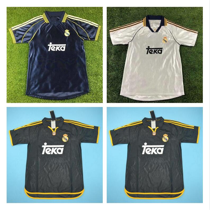 

1998 1999 2000 Real Madrid retro soccer jersey 98 99 00 vintage football shirt classic camiseta #7 RAUL R.CARLOS HIERRO REDONDO MORIENTES, Black;yellow