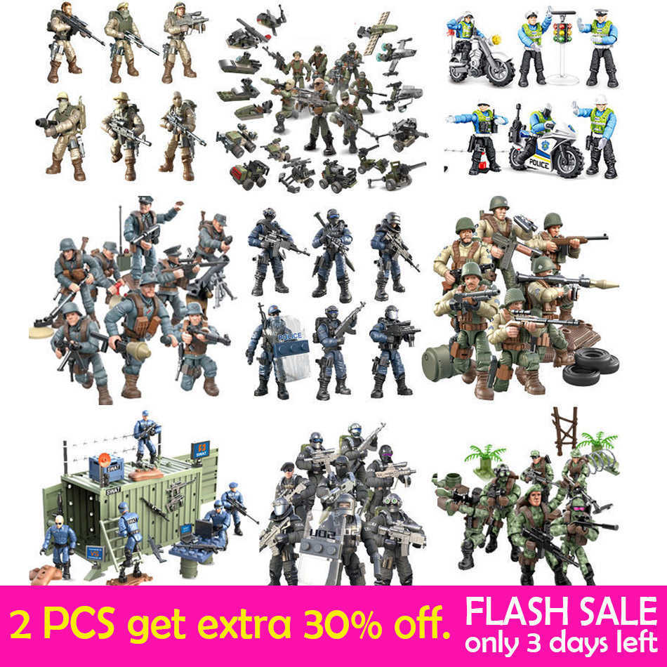 

Special Forces Swat Team Army Soldier Action Figures with Weapon Guns Part for Military Vehicle Bricks Collection Kids Toys Y0808