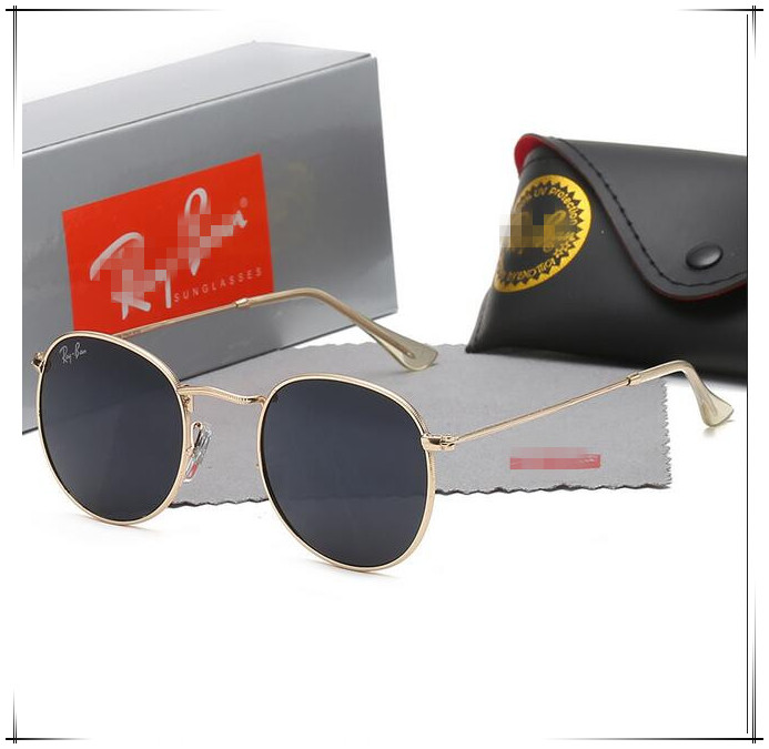 

High Quality Ray Men Women Sunglasses Vintage Pilot Aviator Brand Sun Glasses Band UV400 Bans Ben With Box and Case 3447, White;black