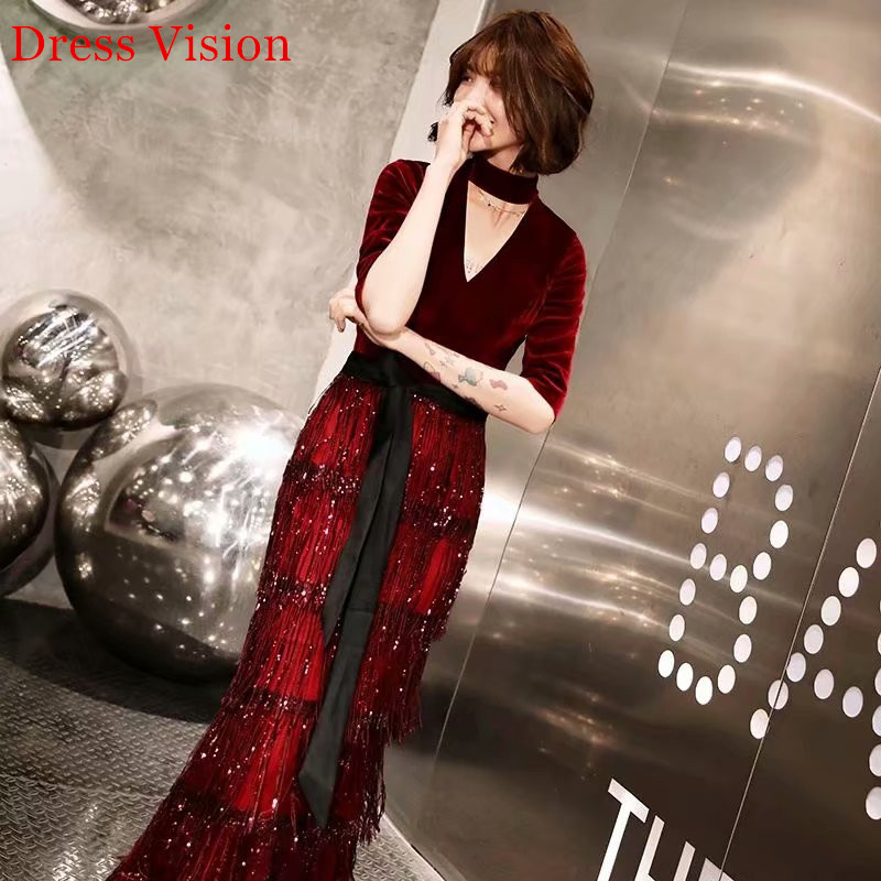 

New Style Velour V-Neck Evening Dresses Half Sleeves Party Gowns Robe De Soiree, White