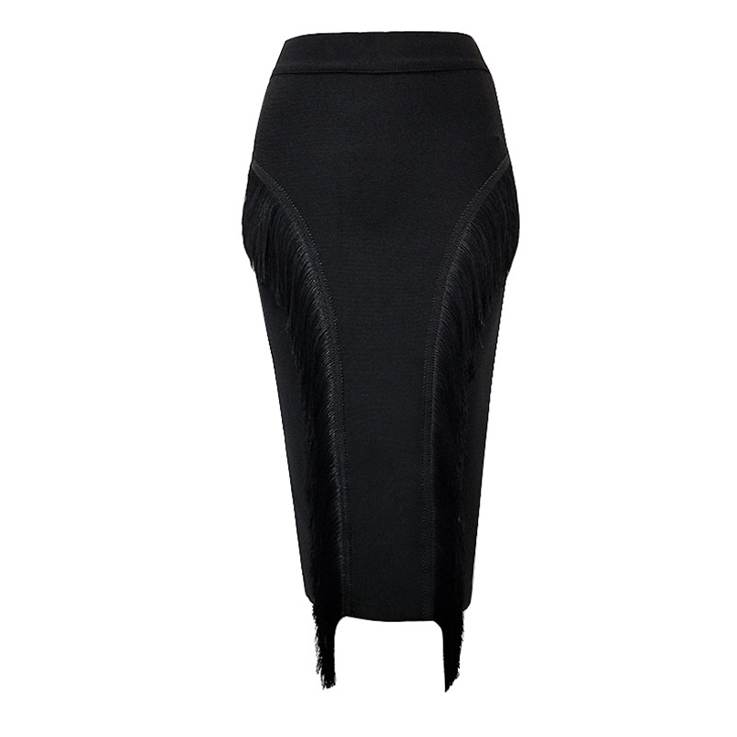 

Women High Waist Bodycon Skirts Office Lady Tassel Elegant Fashion Pencil Skirt Bandage SKirts 210629, Red
