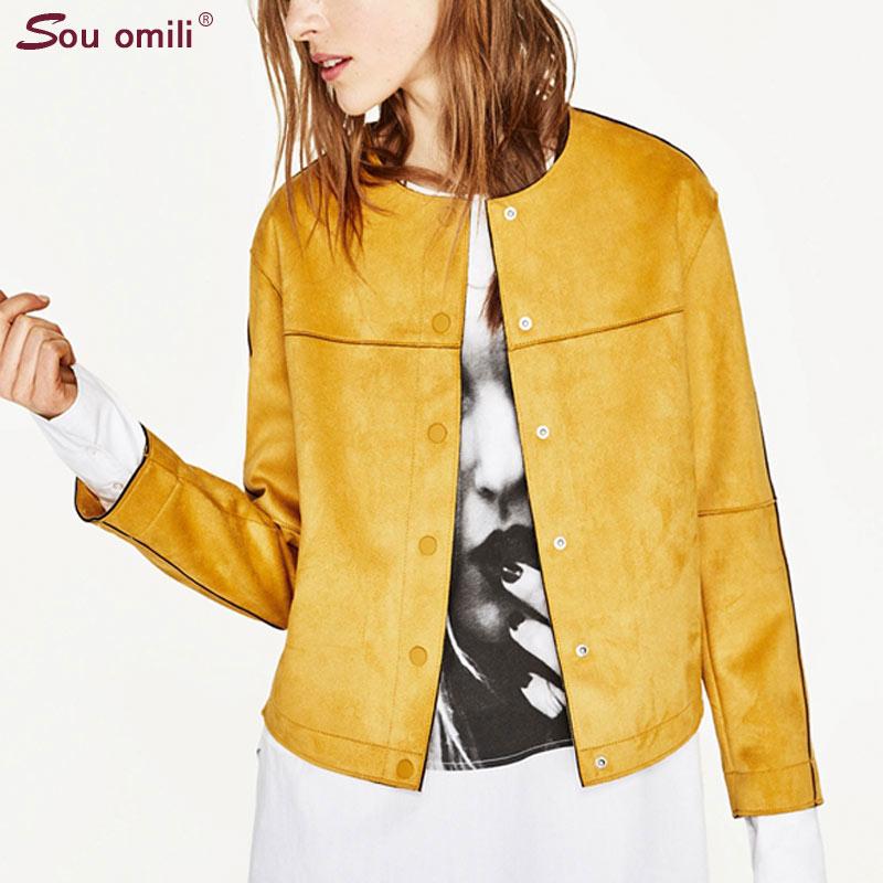 

Women's Leather & Faux Yellow Suede Jackets Women Jacket For Loose Moto Outerwear Jaqueta Couro Biker Leren Jas, Black