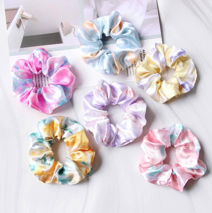 

Women Girls Tie dyeing of children's adult large intestine circle hair accessories with simple fabric color