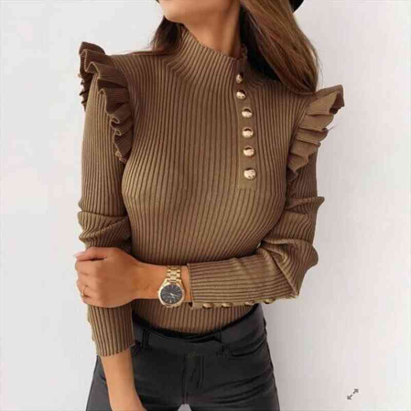 

Winter Turtleneck Sweaters Women Fashion Casual Slim Fit Ruffles Solid Sweater Women Autumn Warm Knitted Sweaters Female, White;black