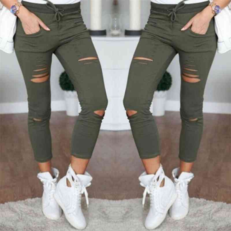 

Women Pants Pencil Trousers Skinny Stretch Pants For Women Ladies Female Slim Trousers Fashion Spring Autumn Hole Sweatpants, Black;white