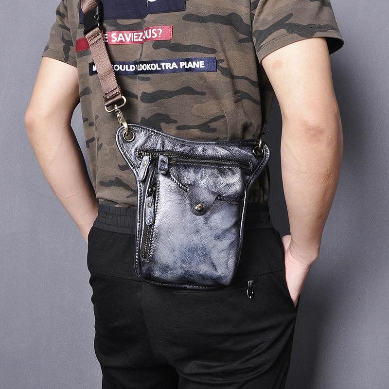 

Waist Bags Quality Leather Men Fashion Small Satchel Cross-body Bag Design Blue Travel Fanny Belt Pack Drop Leg 211-5