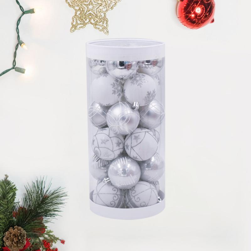 

Party Decoration 24pcs Silver Glitter Hanging Christmas Balls Tree Plastic Painted Ornament Layout Decorative Props Gift