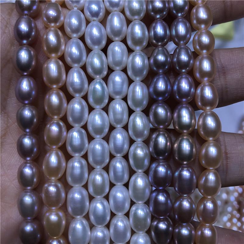 

Chains 6-7mm Size White Orange Purple Color Rice Shape Fresh Water Pearl Necklace Real Freshwater Strand String 36cm Long, Silver