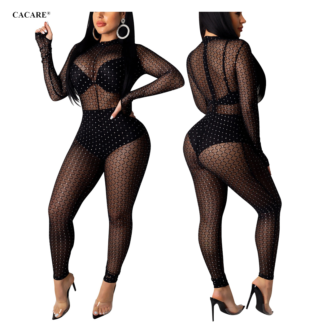 SALE Lace Jumpsuit Sexy Club Outfits Women Summer Overalls See Through Turtleneck Bodysuit Mesh Bodies Ladies Oneies F0001 Long Sleeve-image-421052857