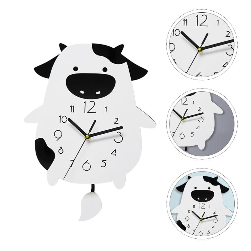 

1Pc Lovely Wall Clock Decorative Cow Shaped Bedroom Decor (White) Clocks