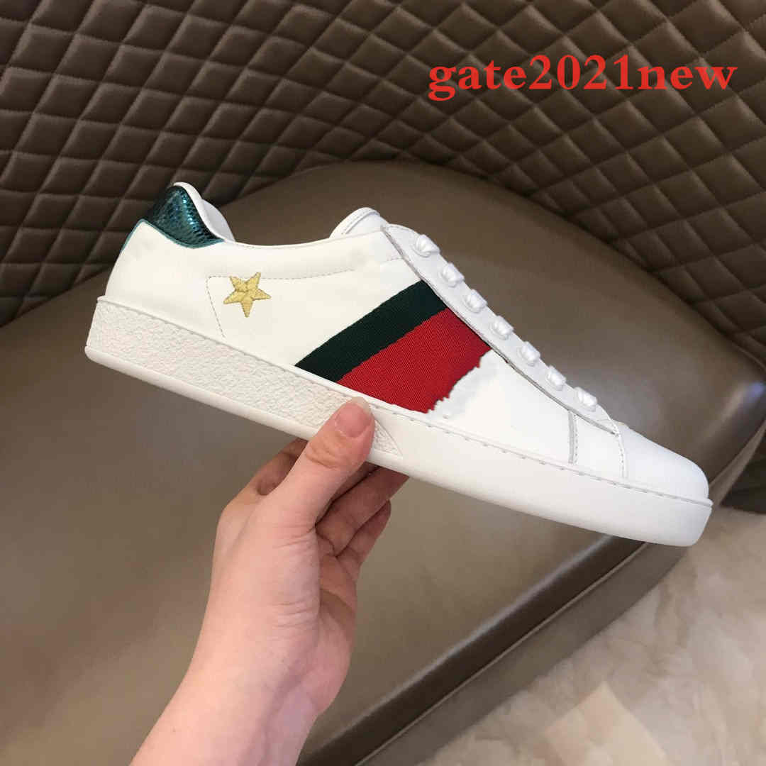 

High Quality Stripe Men Women Casual Shoe ACE Bee Snake Tiger Embroidered Mens Real Leather Designer Sneakers Woman Man Shoes Size 35-46 gate2021new, Black