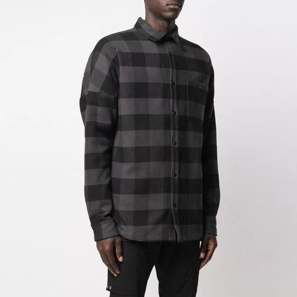 

Men's and Women's Cotton High-street Palm Plaid Shirt Long-sleeved Pocket Loose Jackets Big Letters Angels Print on The Back, White;black