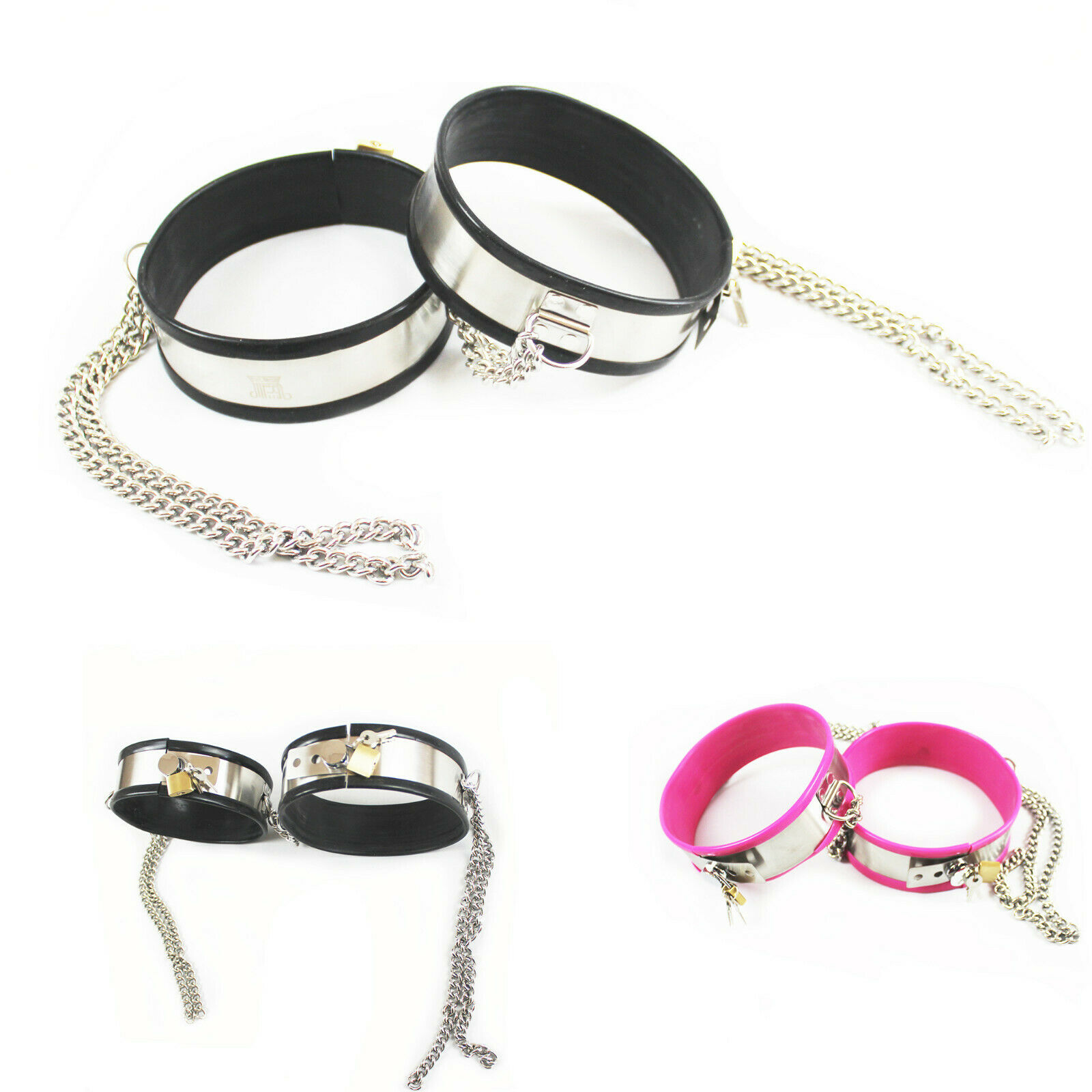 

Stainless steel silicone pad thigh key ring chain chastity belt leg cuff lock