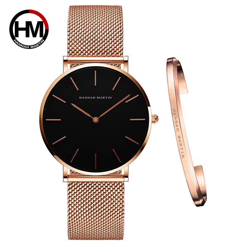 

Women Watch 1 set Bracelet Japan Quartz Movement Simple Waterproof Rose Gold Stainless Steel Mesh Ladies watch relogio femininog, Cf36-wff-sza