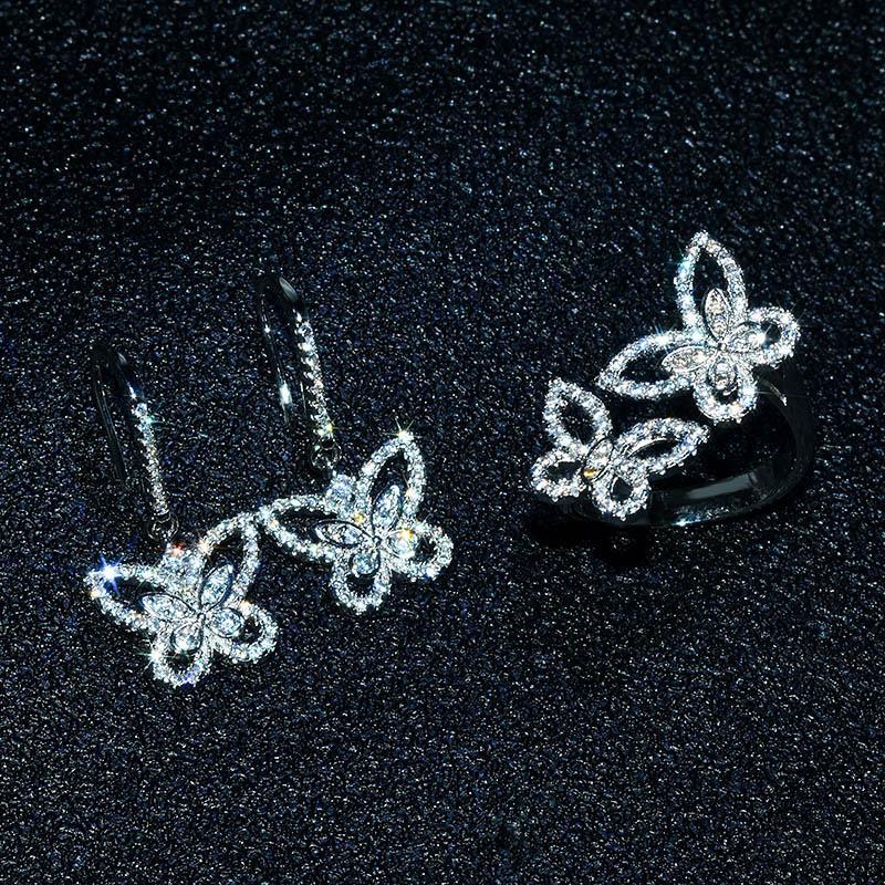 

Cluster Rings Crystal Butterfly For Women Luxury Full Zircon Korean Jewelry Silver Color Finger Accessories Wholesale KCE002, Golden;silver