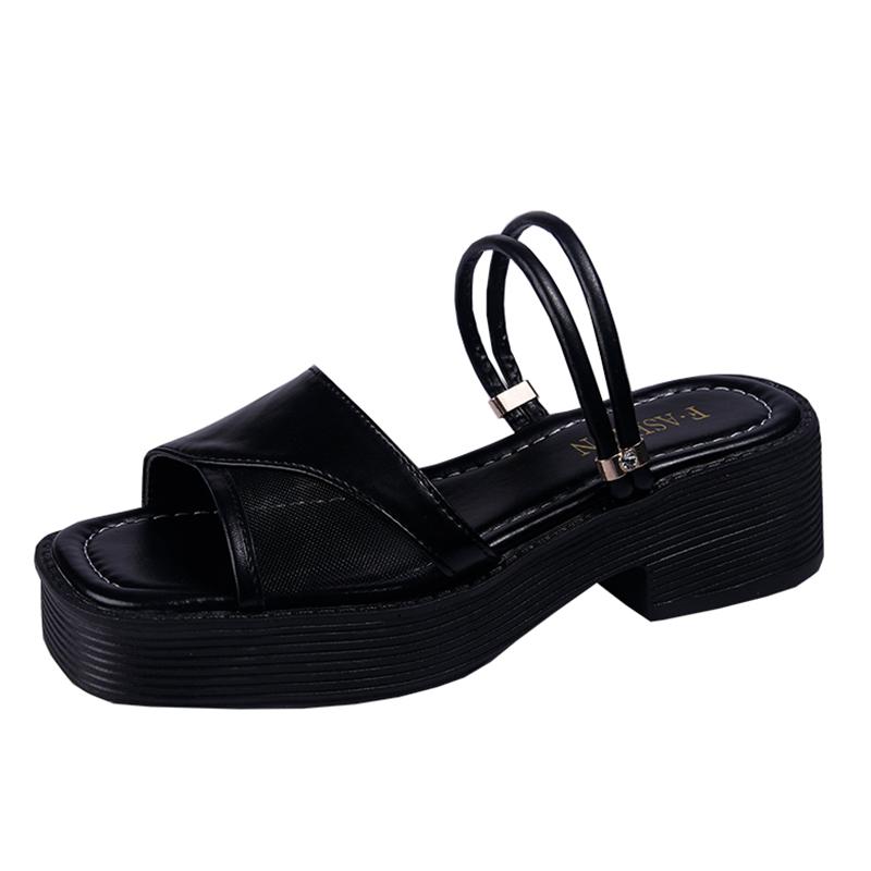 

Slippers Women Sandals 2021 Summer Black Casual Platform Shoes Fashion Two Wear Slides Sport Sandels D085, Beige