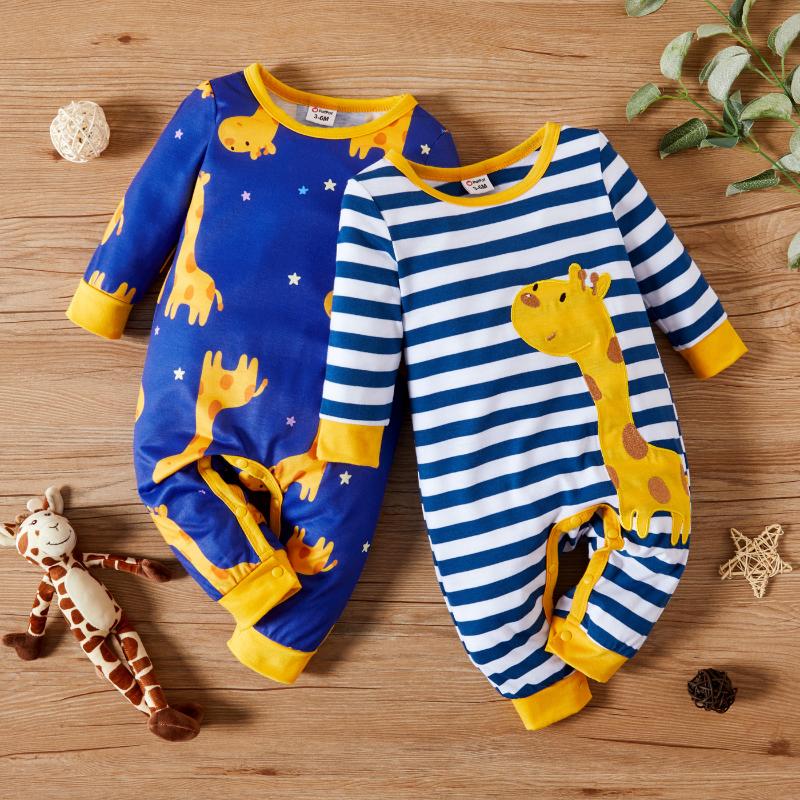 

Jumpsuits PatPat Baby Boy Animal Giraffe Print Stripe Long-sleeve Jumpsuit, Blue