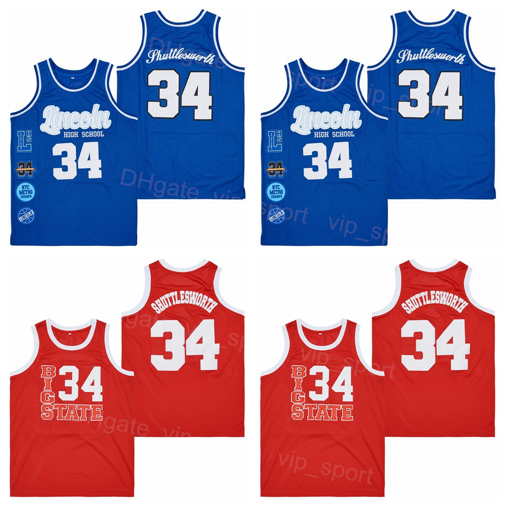 

Men Lincoln High School Big State Jersey 34 Jesus Shuttlesworth Basketball Red Blue Color HipHop Breathable Embroidery And Sewing For Sport Fans HipHop Pure Cotton