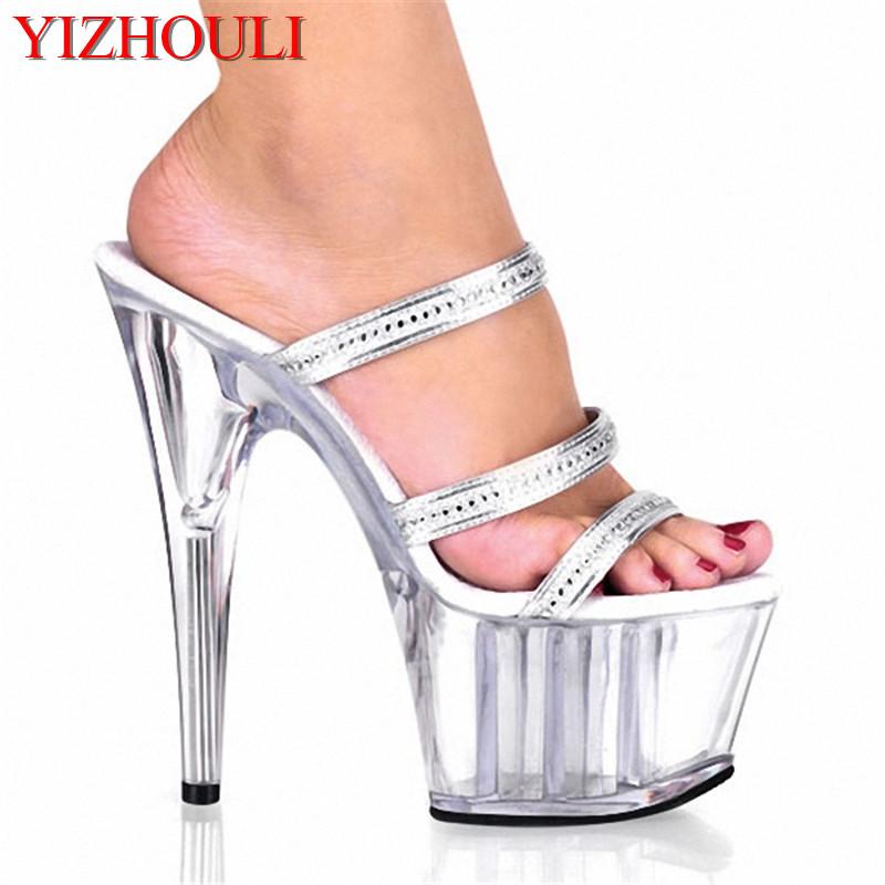

Slippers Professional Pole Dancing Fashion Sexy Shoes 15 Cm High-heeled Shoes/sandals White Crystal, Black