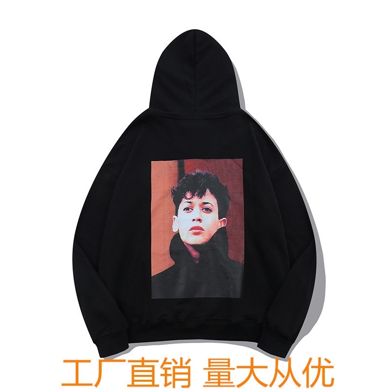 

Bear of God fog essentials art portrait printing couple loose hooded sweater trend, Black