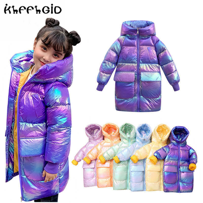 kids Winter Jacket For Girls Bright iridescent Thicken Coat Hooded Velour Jackets Outwear 12y 210529-image-702314294