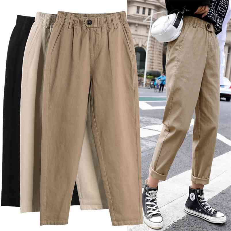 

Womens Straight Casual Pants Fashion Overalls Korean High Waist Leisure Harem Pants Loose Elastic Waist Pant Trousers 210721, Beige