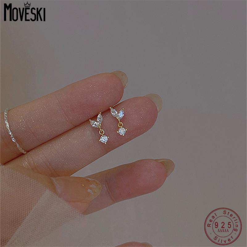 

Stud MOVESKI 925 Sterling Silver Korean Sweet Temperament Small Leaf Earrings Women Boutique Jewelry Banquet Gifts, Golden;silver