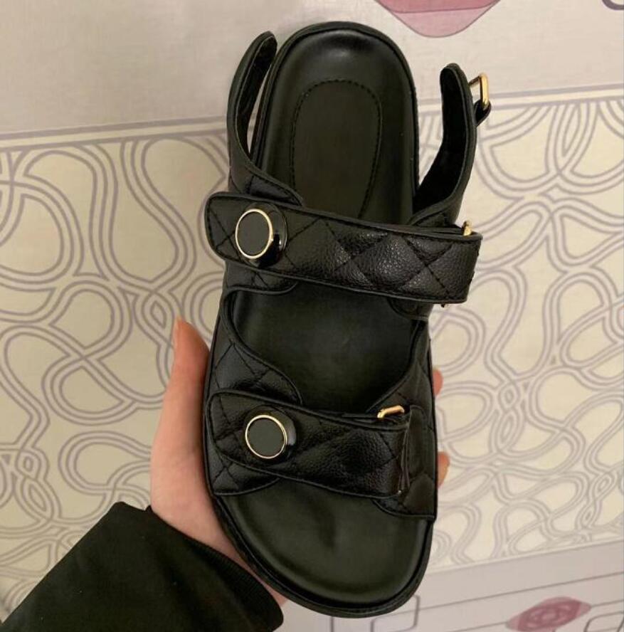 

Original Models Luxury Designer Brand Velcro Sandals Fashion Women Top Quality Genuine Leather Rhombus Platform Ladies Flat Rubber Sandal Gi, Black