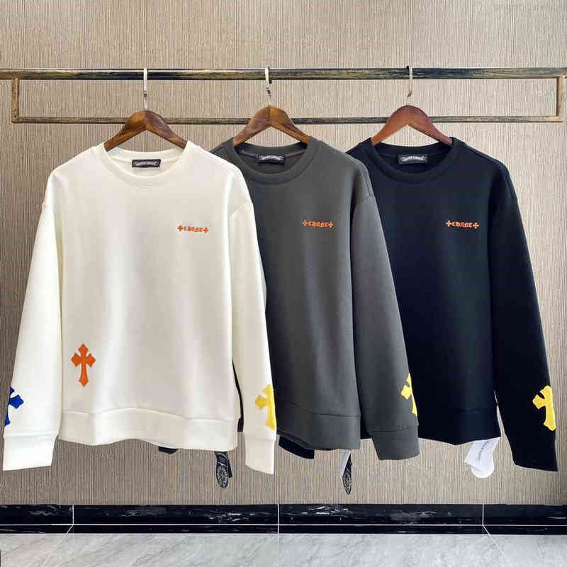

Chrome Hoodies Heart Trendy Ch Autumn Winter Classic Color Sanskrit Patchwork Embroidered Loose Cotton Couple Sports Long Sleeve Round, White