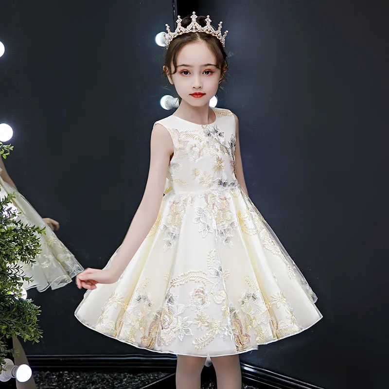 

Summer Cotton Dresses for Girls 2021 Korean Version Sleeveless Round Neck Embroidery A Skirt Casual Elegant Children's Clothing, Red;yellow
