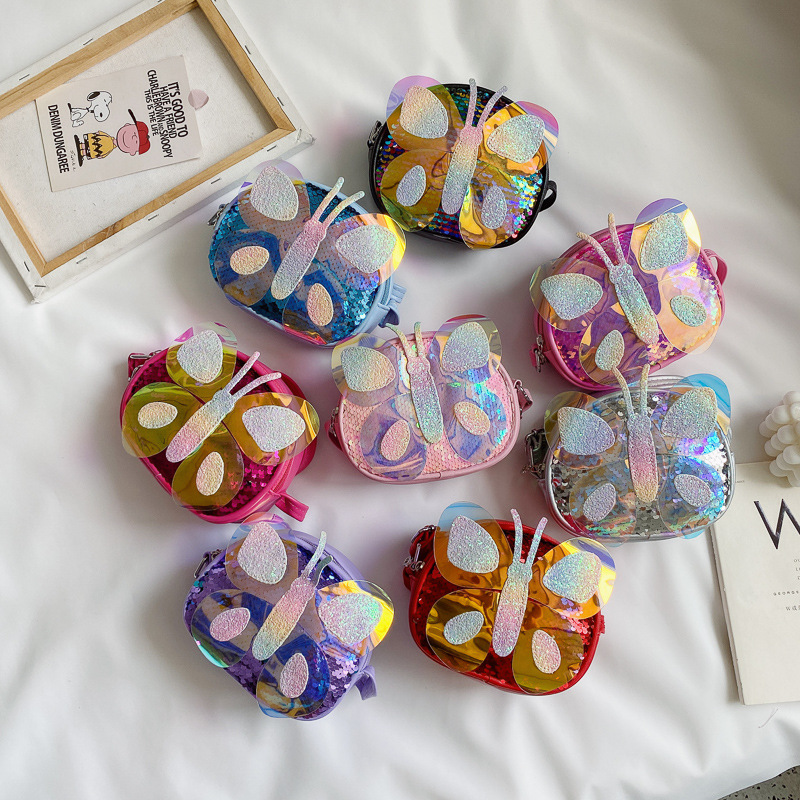 

Cute Little Girl Mini Purses and Handbags Kawaii Kids Shiny Butterfly Coin Pouch Baby Crossbody Bag Toddler Wallet, Light pink