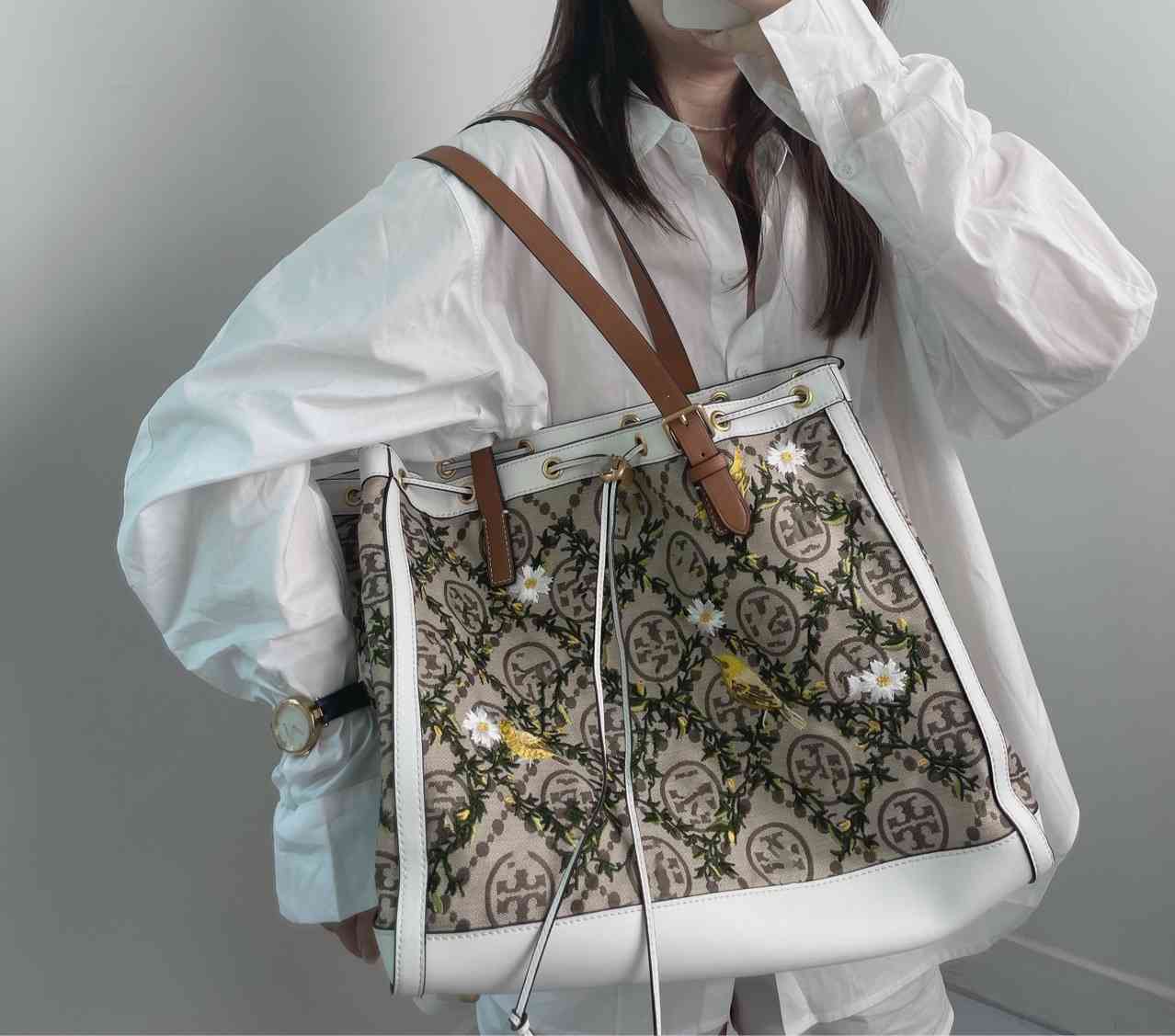 

new tote bag shopping embroidered flower and bird leather with canvas high quality large small shoulder backpack goods Purse Outlet, Yellow