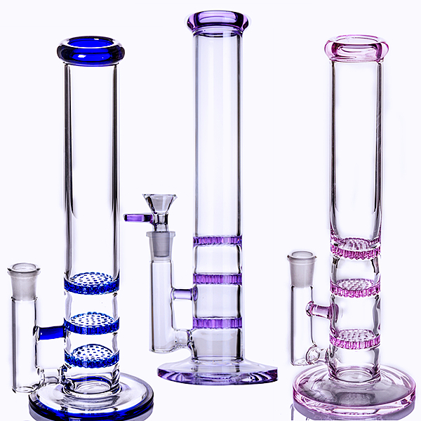 

Glass hookah 3 layers honeycomb straight smoking bubbler water bongs 14mm joint