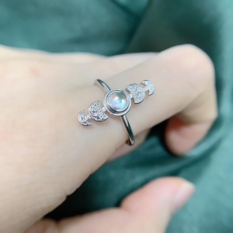 

Cluster Rings Simple Vintage Semi-precious Moonstone For Woman Man Crescent & Full Moon White Gold Color Birthday Fashion Jewelry KCR229, Golden;silver