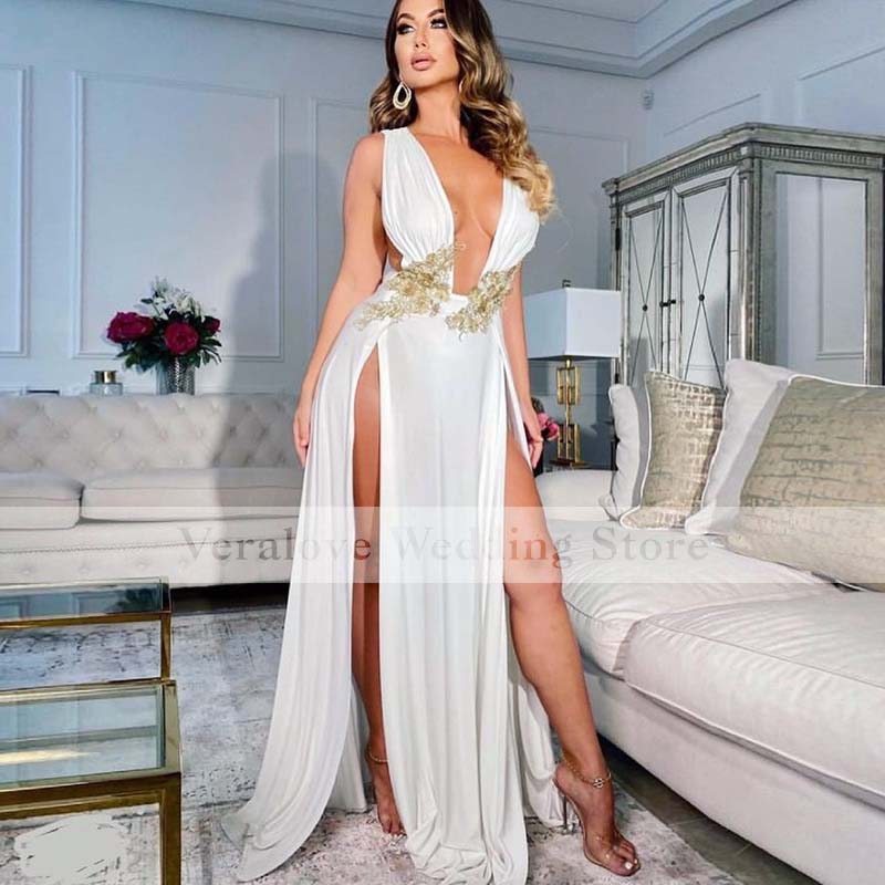 

Sexy V Neck Prom Dress 2021 Side Split Chiffon Celebrity Red Carpet Evening Gowns Sleeveless African Party Wear, Lavender