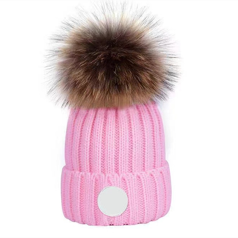 

Winter caps Hats Women bonnet Thicken Beanies with Real Raccoon Fur Pompoms Warm Girl Cap snapback pompon beanie Hat, Grey