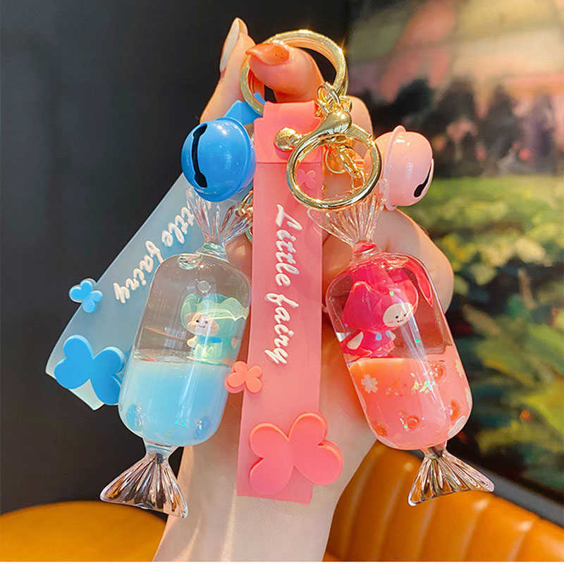 

Creative Tulip Girl Liquid Floating ing Bottle Keychain Female Cute Candy Sequins Acrylic Key Chain Bag Pendant Keyring Gift G1019