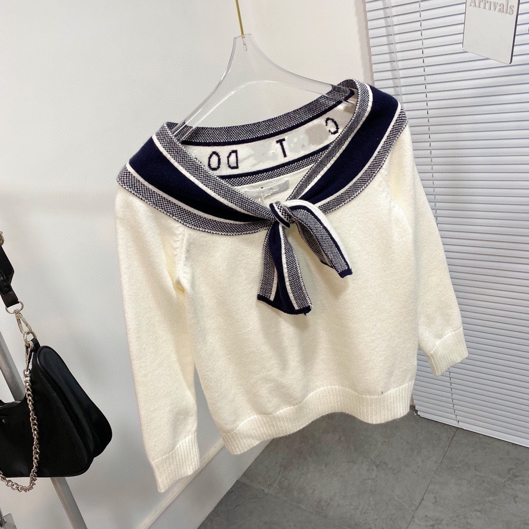 21SS automne hiver nouveau dr lettre une épaule noeud décontracté décontractant décapage gisement de mode contraste couleur pull tricoté femmes